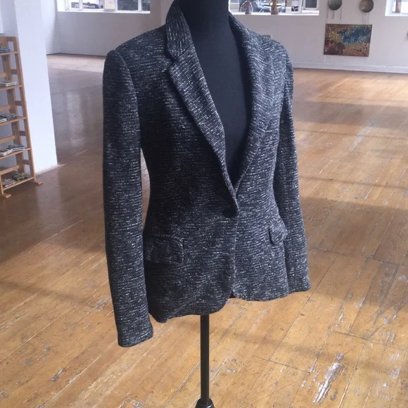 Anthropologie thick Black and white lined cotton blazer - Picture 2 of 6